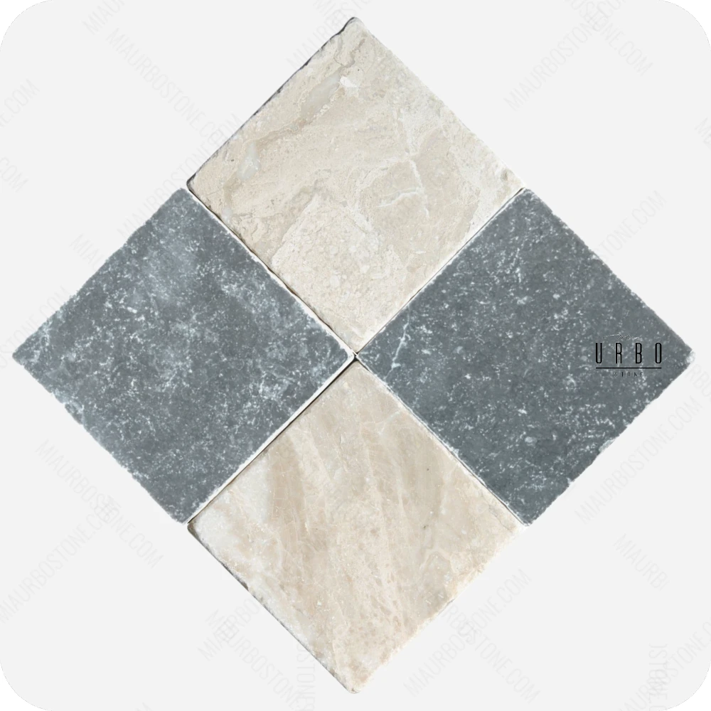 Marmur Plytki marmurowe szachownica harlequin Bezowo Niebieska antykowane bebnowane 10x10 rustykalne vintage outlet wyprzedaz producent hurtownia kamienia Mia Urbo Marble Marmuras Mramor Marmor WHOLESALE.webp