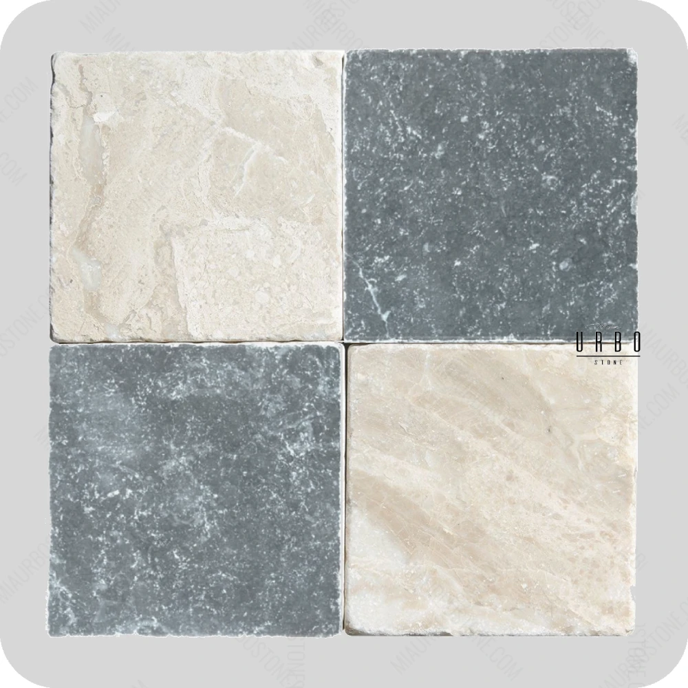 Marmur Plytki marmurowe szachownica harlequin Kremowo Niebieska antykowane bebnowane 10x10 rustykalne vintage outlet wyprzedaz producent hurtownia kamienia Mia Urbo Marble Marmuras Mramor Marmor WHOLESALE.webp