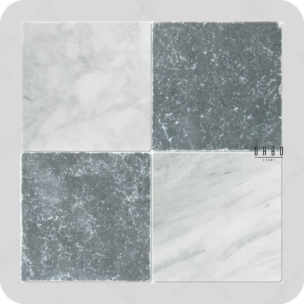 Marmur Plytki marmurowe szachownica harlequin Biale Niebieskie antykowane bebnowane 10x10 rustykalne vintage outlet wyprzedaz producent hurtownia kamienia Mia Urbo Marble Marmuras Mramor Marmor WHOLESALE.webp