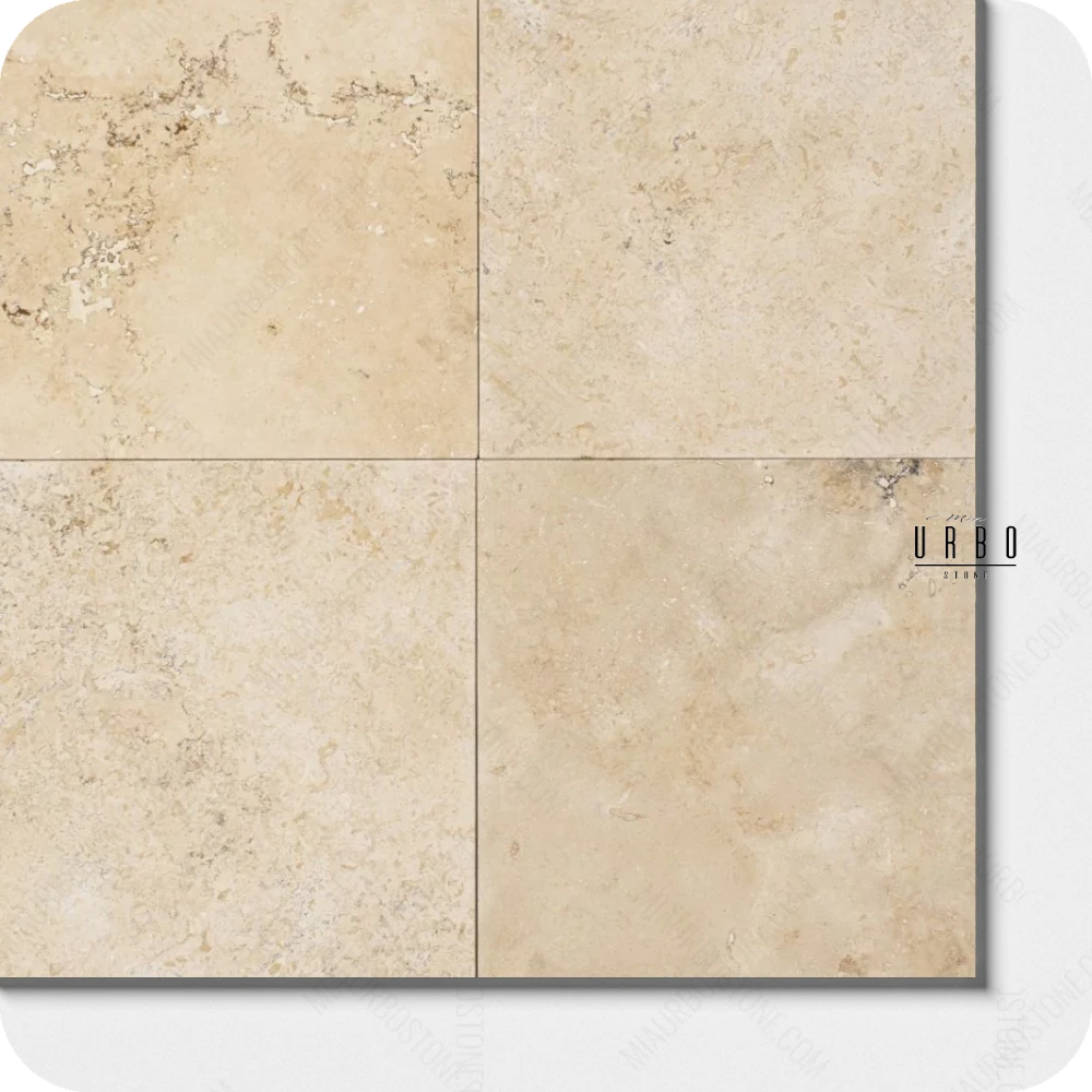 Trawertyn Plytki BEZOWE Classic Light Satino Wypelniane 61x61 boho japandi farmhouse outlet wyprzedaz producent hurt kamienia Mia Urbo Travertin Travertinas Травертин WHOLESALE (1).webp