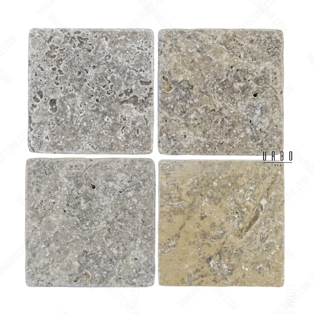 Trawertyn Plytki BEZOWE SILVER ASH kostka 10x10 Bebnowany Antykowany komplet rzymski boho japandi farmhouse outlet wyprzedaz producent hurt kamienia Mia Urbo Travertin Travertinas Травертин WHOLESALE.webp