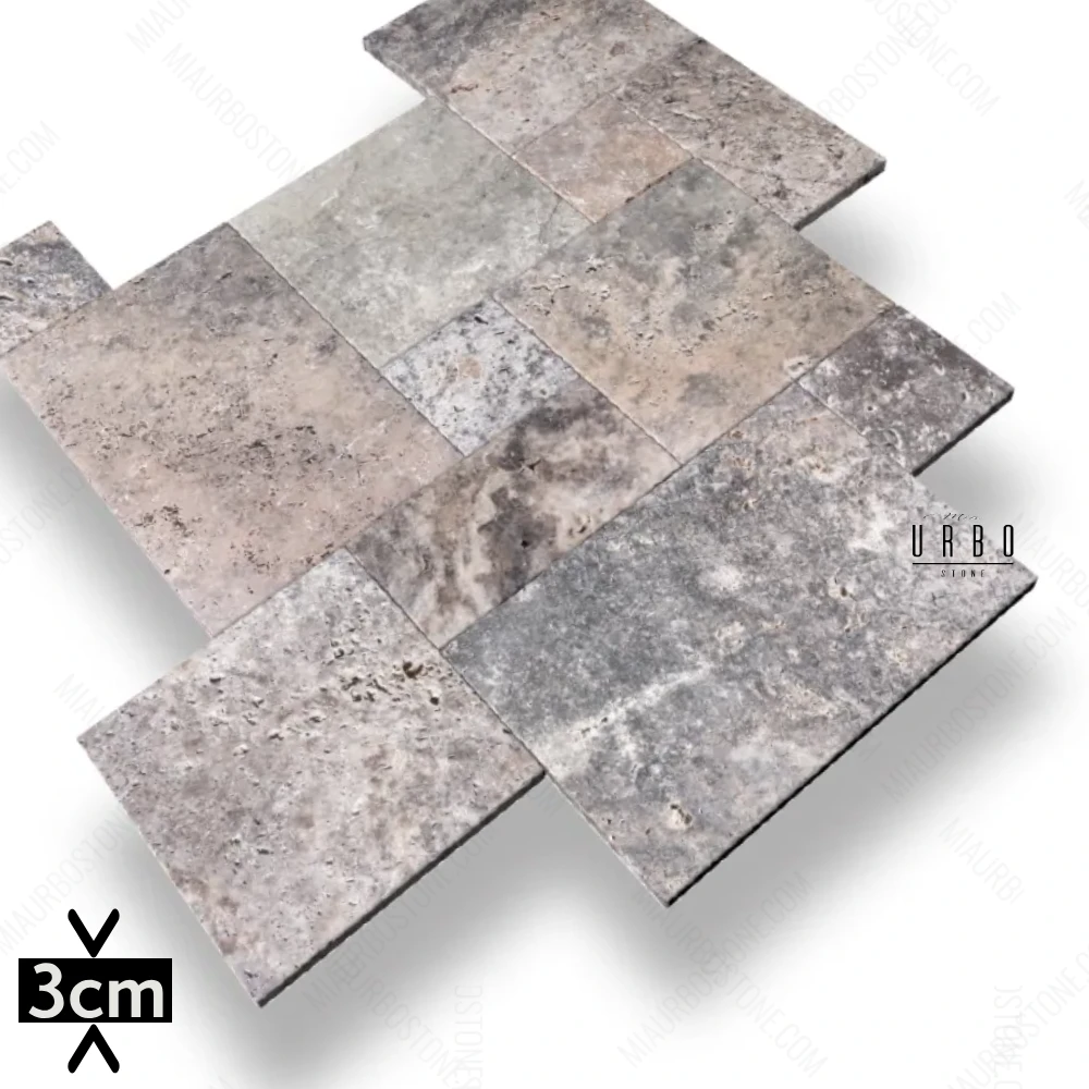 Trawertyn Plytki Silver D’Argento Antykowane bebnowane matowe rustykalne 61 x 61 tarasowe na zewnatrz mrozoodporne 3cm klasyczne boho japandi farmhouse outlet wyprzedaz producent hurt kamienia Mia Urbo Travert (1).webp