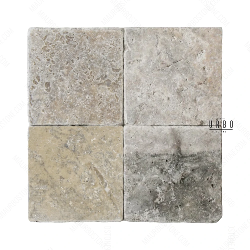 Trawertyn Plytki Kostki Silver ASH Antykowane bebnowane matowe rustykalne 10 x 10  elewacyjne klasyczne boho japandi farmhouse outlet wyprzedaz producent hurt kamienia Mia Urbo Travertin Travertinas Травертин WHOL.webp