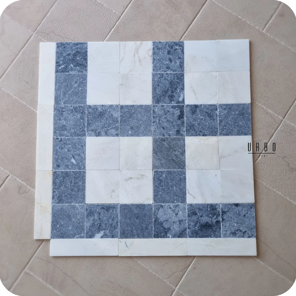 Szachownica marmurowa antykowana bebnowana retro vintage Blue Amber Calacatta 20x20 30x30 40x40 tumbled antik marble tiles hurt producent Mia Urbo tanieplytkikamienne-pl.webp
