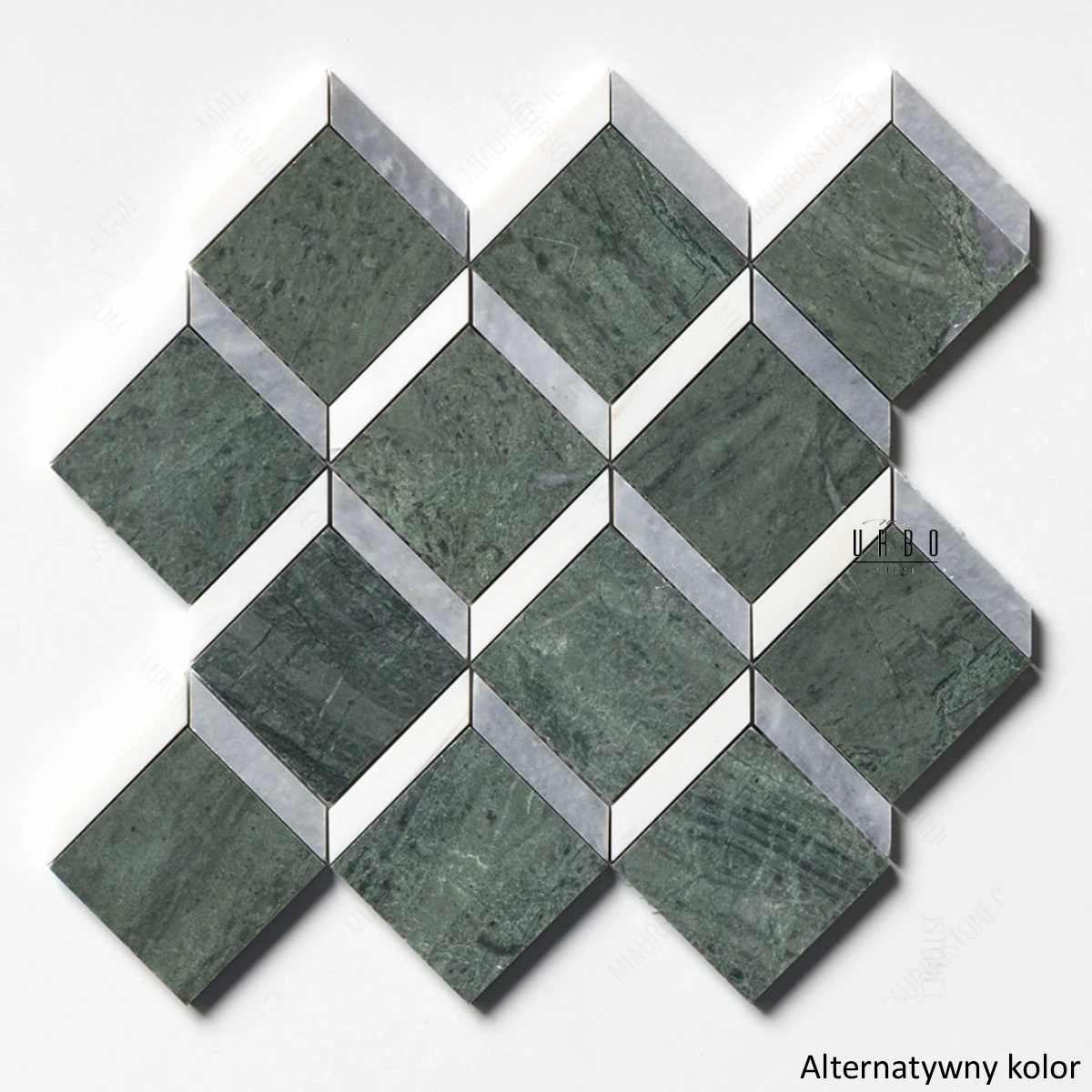 Mozaika-marmurowa-Steps 3D zielona Verde -szara -geometryczna-plytki-kamienne-marmur-hurtownia-kamienia-Mia-Urbo-Stone-Marble-mosaic-marmor 5.webp