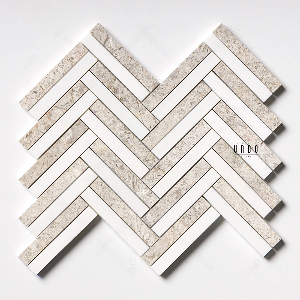 Mozaika marmurowa Raya basket bialo bezowa geometryczna plytki kamienne marmur hurtownia kamienia Mia Urbo Stone Marble mosaic.webp