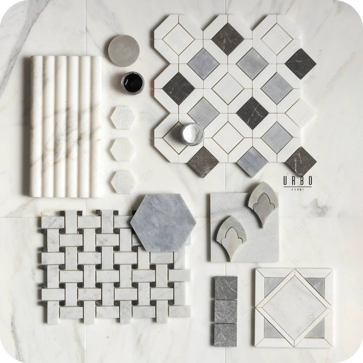 Mozaika-marmurowa-Urban Symphony szara biala -geometryczna-plytki-kamienne-marmur-hurtownia-kamienia-Mia-Urbo - marble mosaic - marmor - mramor-Stone-Marble-mosaic-marmor - OUTLET 3.webp