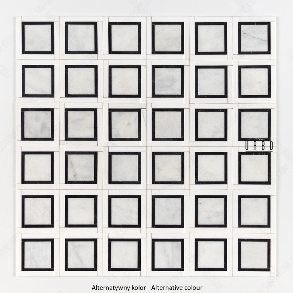Mozaika marmurowa geometryczna jasna szara do wnetrz premium - luxury Marble mosaic Warsaw Greenwich Squares kwadraty ALT (4).webp