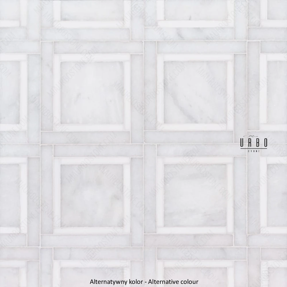 Mozaika marmurowa geometryczna jasna szara do wnetrz premium - luxury Marble mosaic Warsaw Greenwich Squares kwadraty ALT (3).webp