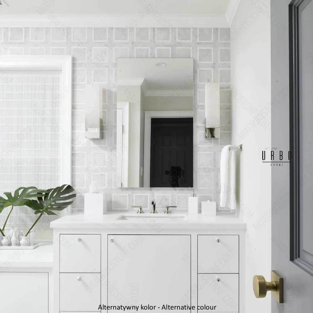 Mozaika marmurowa geometryczna jasna szara do wnetrz premium - luxury Marble mosaic Warsaw Greenwich Squares kwadraty ALT (2).webp