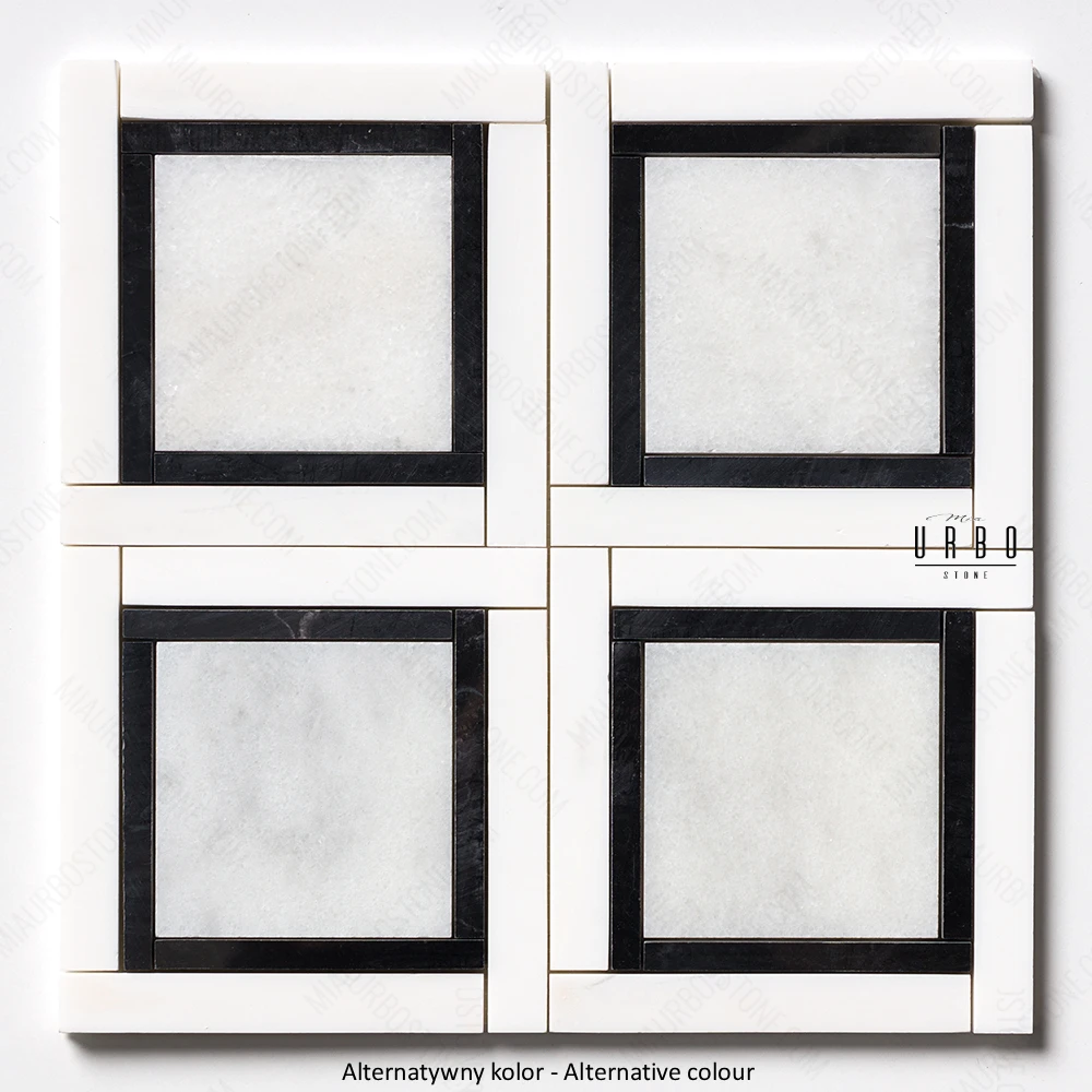 Mozaika marmurowa geometryczna jasna szara do wnetrz premium - luxury Marble mosaic Warsaw Greenwich Squares kwadraty ALT.webp