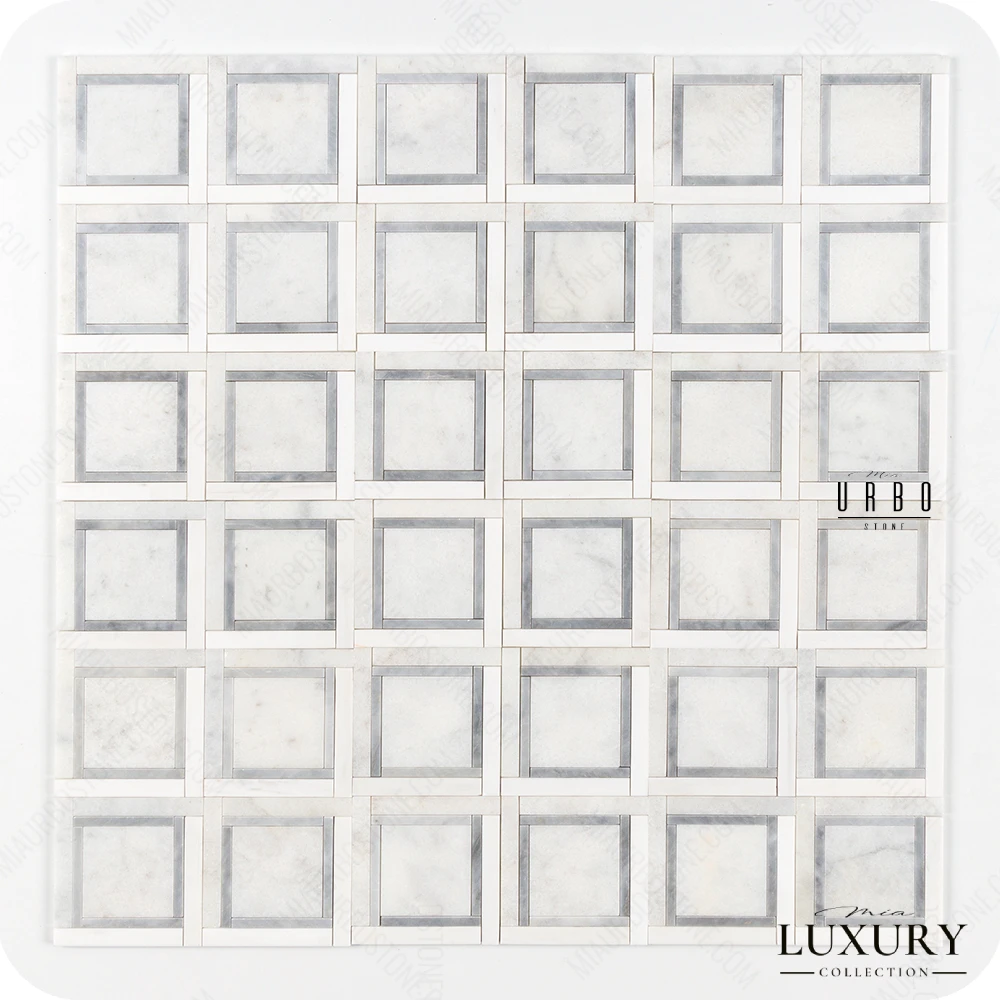 Mozaika marmurowa geometryczna jasna szara do wnetrz premium - luxury Marble mosaic Warsaw Greenwich Squares kwadraty OUTLET 3.webp