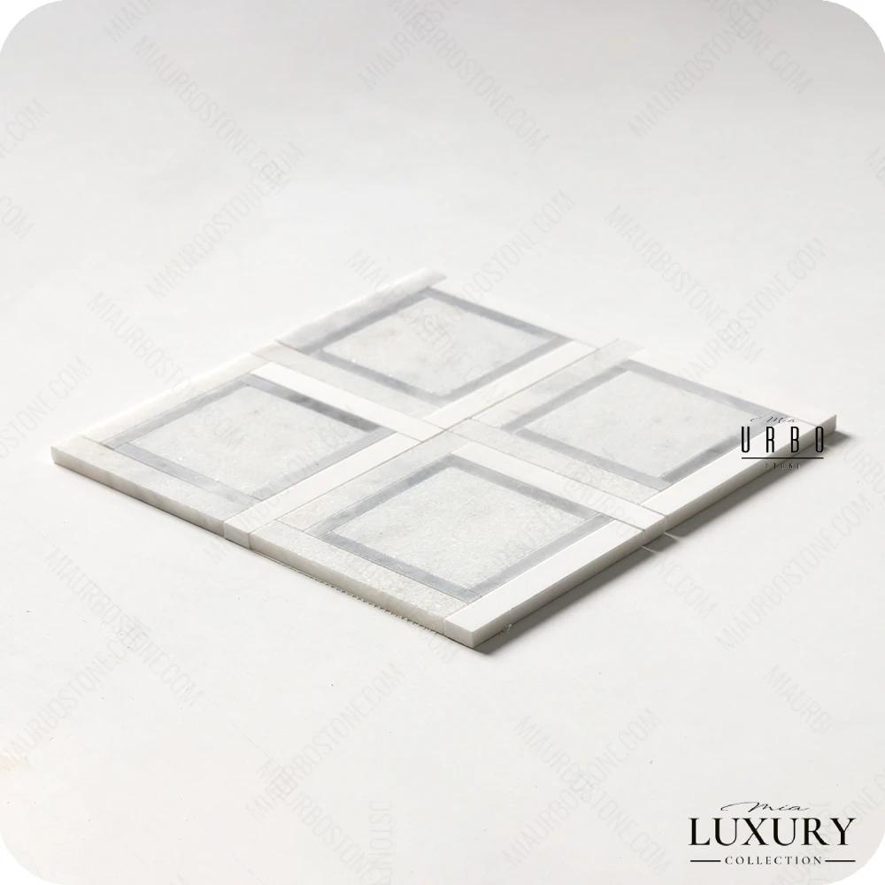 Mozaika marmurowa geometryczna jasna szara do wnetrz premium - luxury Marble mosaic Warsaw Greenwich Squares kwadraty OUTLET 2.webp
