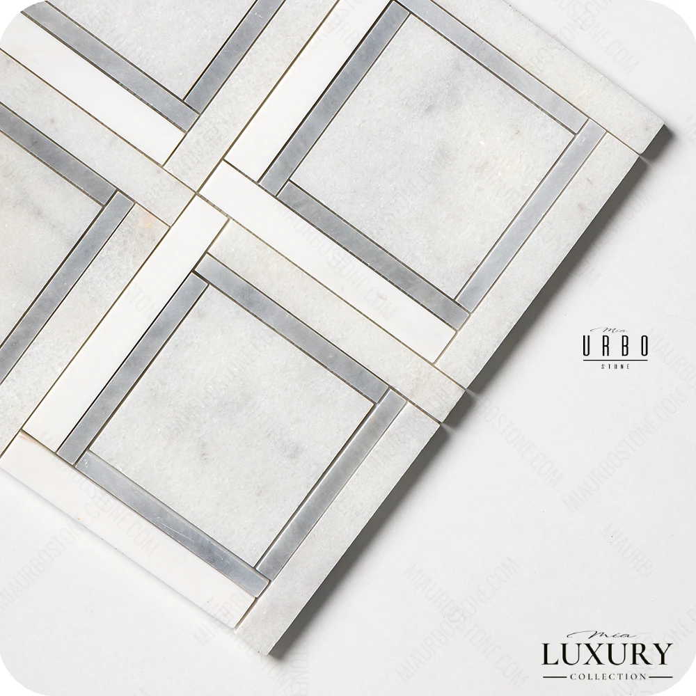 Mozaika marmurowa geometryczna jasna szara do wnetrz premium - luxury Marble mosaic Warsaw Greenwich Squares kwadraty OUTLET.webp