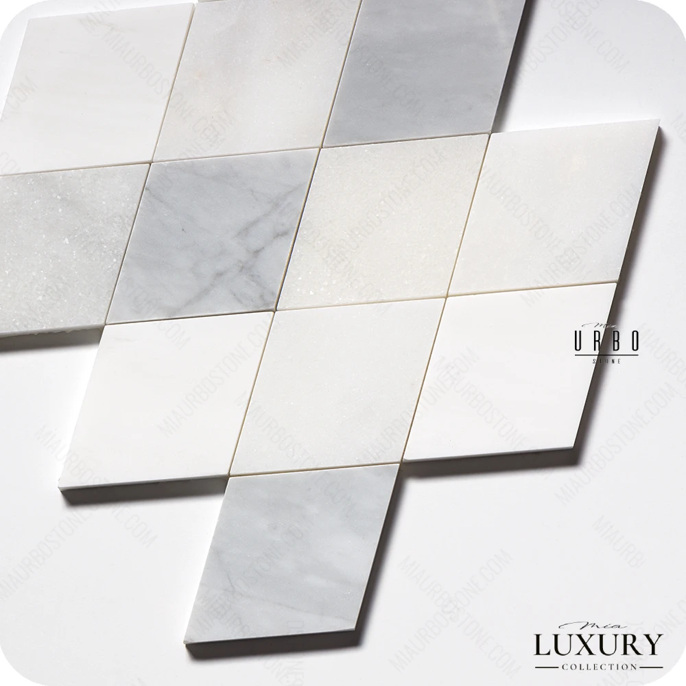 Mozaika marmurowa Froted Pearl Mia Urbo Stone geometryczna jasna szara do wnetrz premium klasycznych glamour classic - luxury Marble mosaic Warsaw romb outlet (1).webp