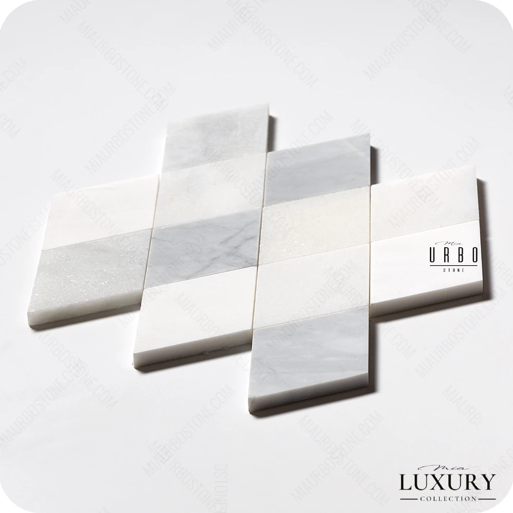 Mozaika marmurowa Froted Pearl Mia Urbo Stone geometryczna jasna szara do wnetrz premium klasycznych glamour classic - luxury Marble mosaic Warsaw romb outlet.webp