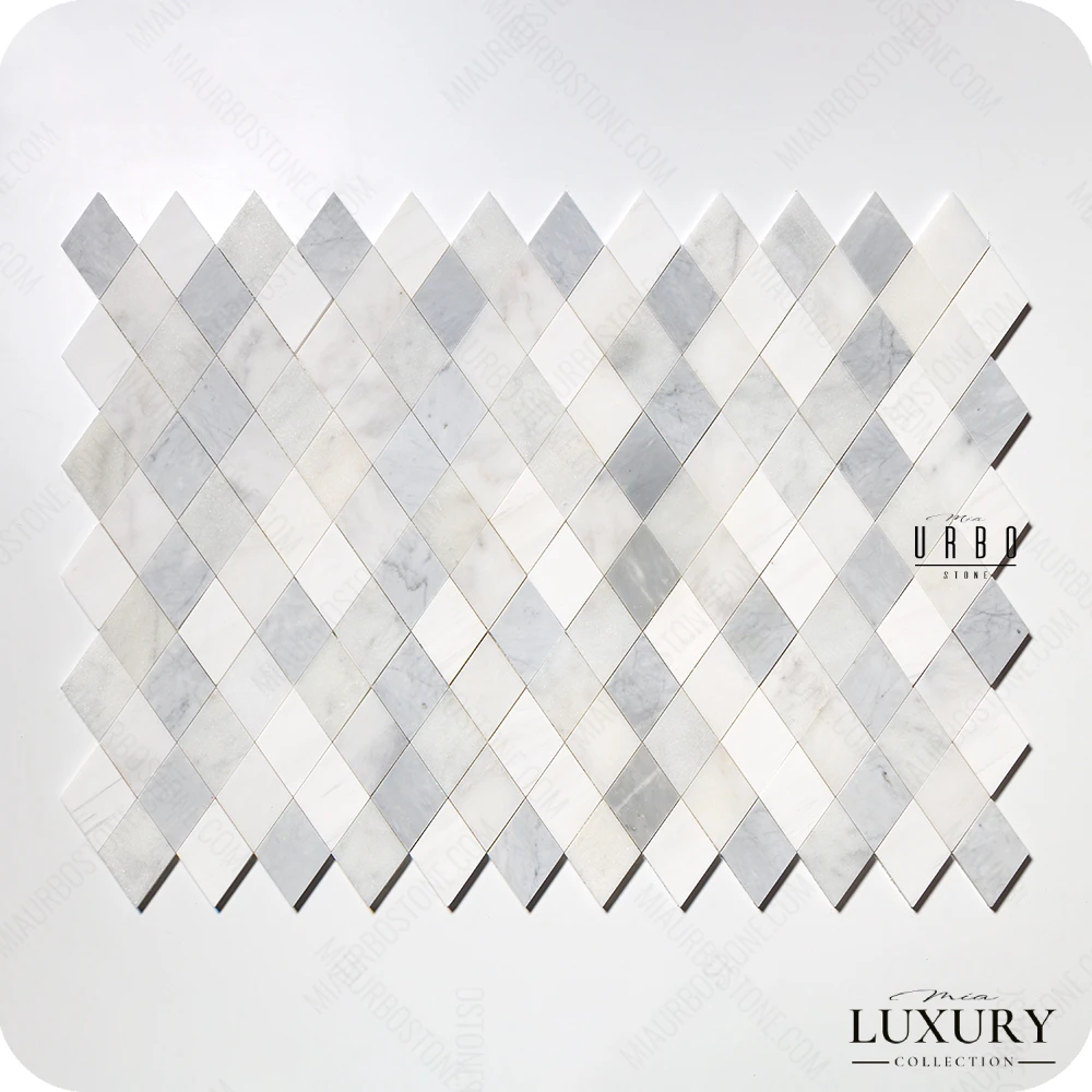 Mozaika marmurowa Froted Pearl Mia Urbo Stone geometryczna jasna szara do wnetrz premium klasycznych glamour classic - luxury Marble mosaic Warsaw romb 2.webp
