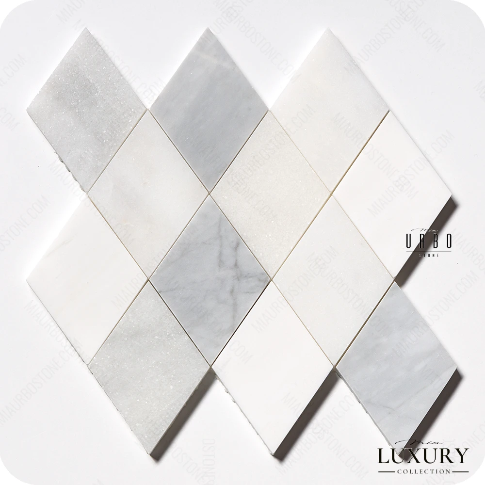Mozaika marmurowa Froted Pearl Mia Urbo Stone geometryczna jasna szara do wnetrz premium klasycznych glamour classic - luxury Marble mosaic Warsaw romb outlet (5).webp
