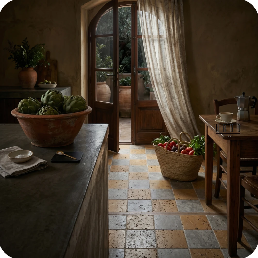Szachownica trawertyn 20x20 LIGHT&amp;WALNUT Bebnowany antykowany szlifowany producetn tanie plytki trawertynowe hurtownia kamienia Mia Urbo Stone Polska.webp