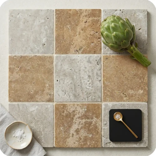 Szachownica trawertyn 20x20 LIGHT&amp;WALNUT Bebnowany antykowany szlifowany producetn tanie plytki trawertynowe hurtownia kamienia Mia Urbo Stone Polska (1).webp
