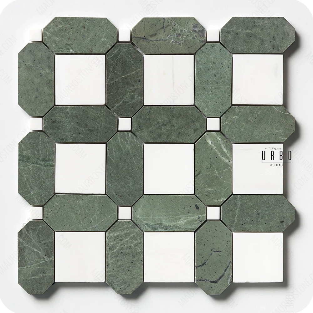 Mozaika marmurowa Verde Bianco Eleganza - bialo zielona mat - green marble mosaic satino finish Mia Urbo Stone (3).webp