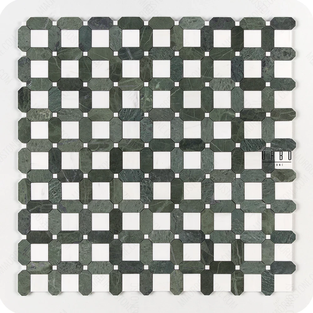 Mozaika marmurowa Verde Bianco Eleganza - bialo zielona mat - green marble mosaic satino finish Mia Urbo Stone.webp